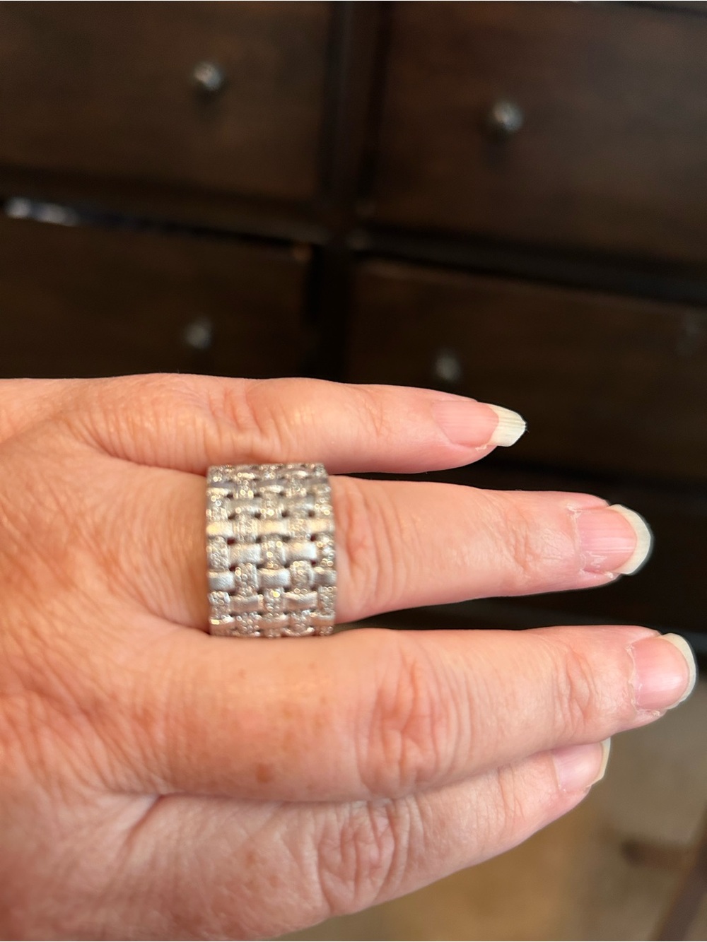 Wide Pavé Silver Diamond Statement Ring - Silver